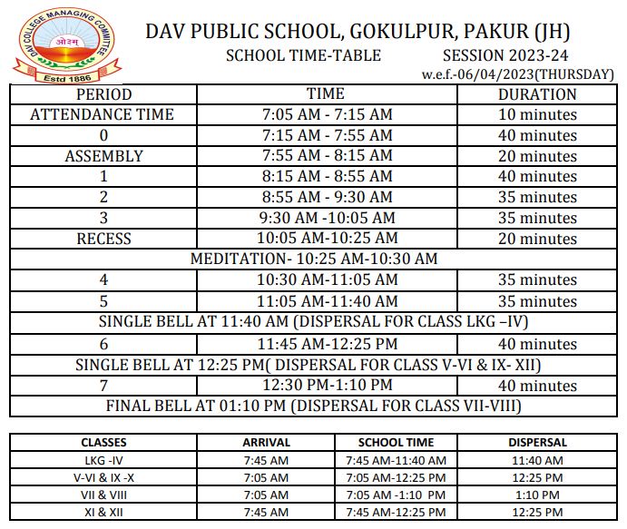 SCHOOL TIME TABLE